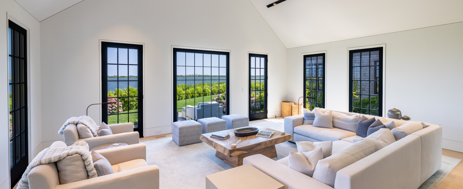 Coastal living room with water view